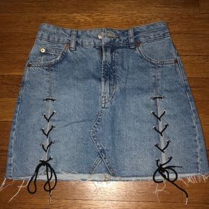 Denim skirt with lace up slits